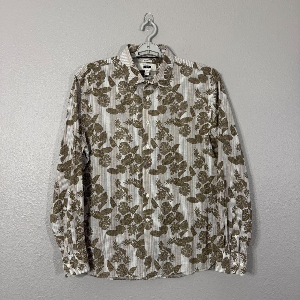 Joseph Abboud Men's XL Tan Linen Blend Modern Fit Tropical Button Down Shirt